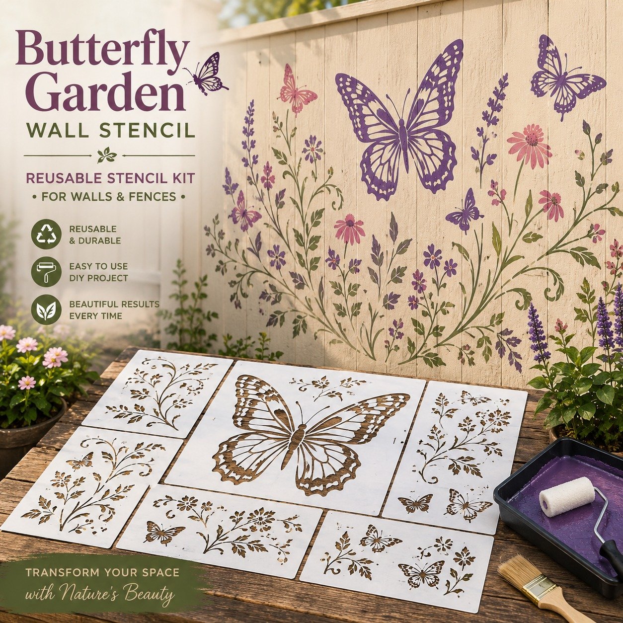 ⭐HOT SALE 49% OFF - 🌿Garden Bloom Wall Stencil Kit | DIY Garden Painting Templates for Every Space