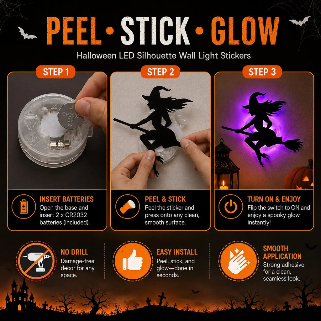 ✨30 Pcs Halloween LED Silhouette Wall Light Stickers