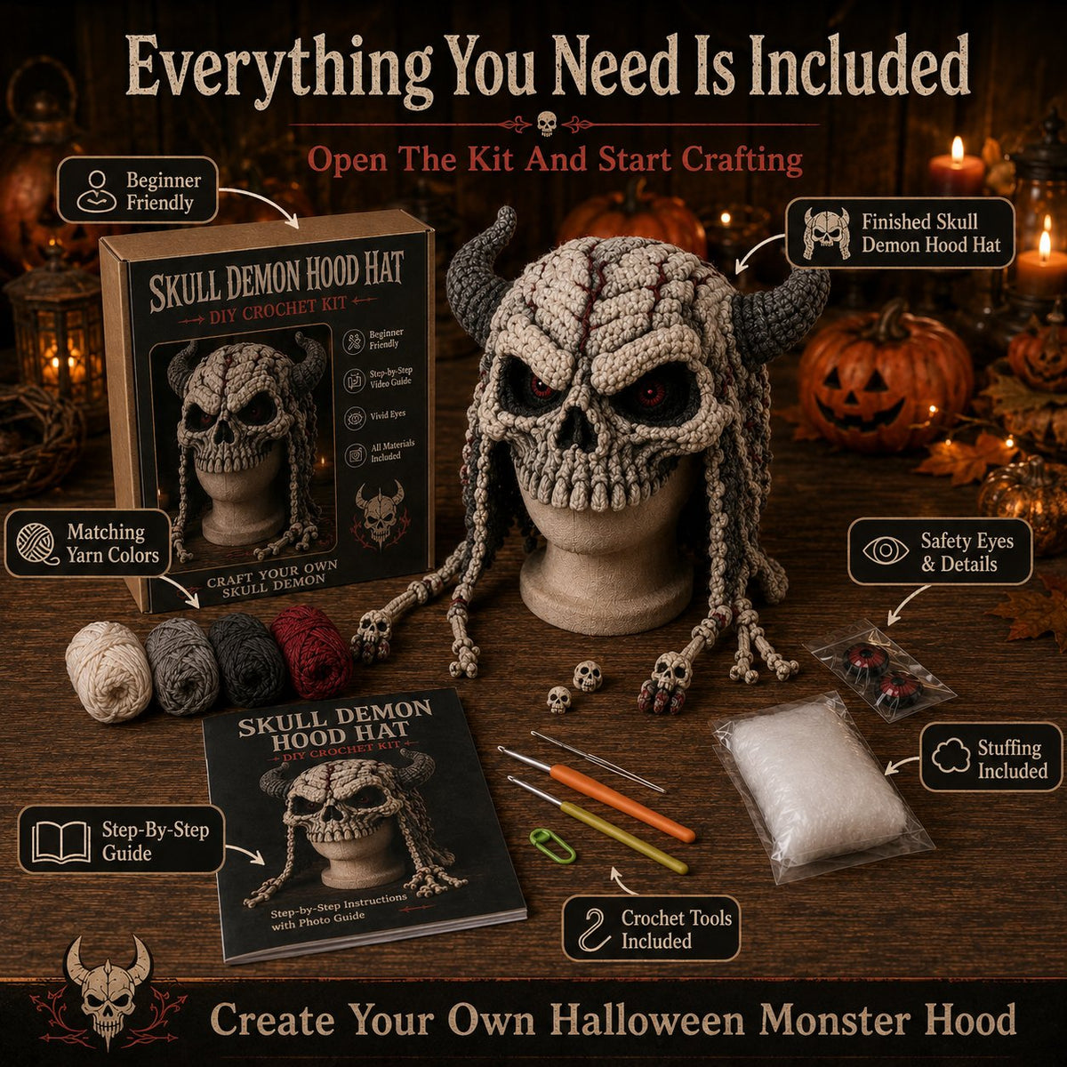 Halloween Monster Hood DIY Crochet Kit
