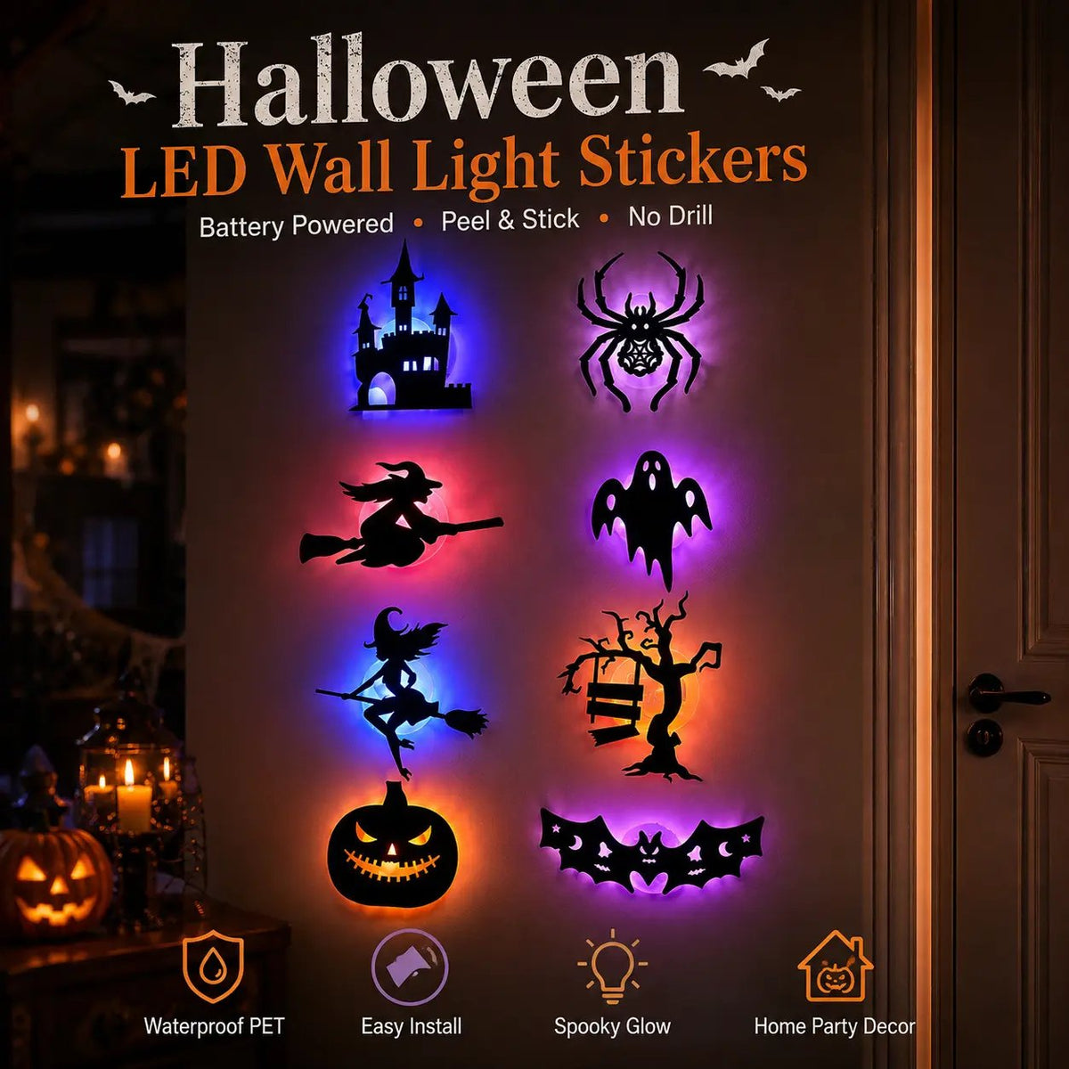 ✨30 Pcs Halloween LED Silhouette Wall Light Stickers