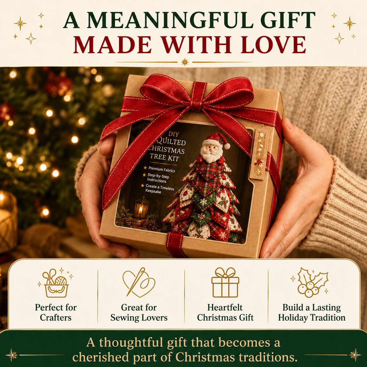 🎄🧵DIY Quilted Christmas Tree Kit – Handmade Fabric Holiday Tabletop Tree Decor