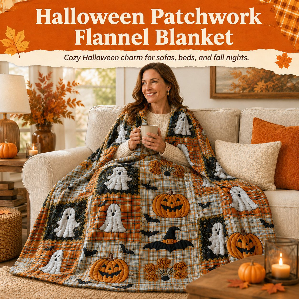 🎃Halloween Patchwork Flannel Blanket